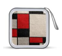 Jubonexis Red Black White Blocks Fabric Pattern CD Case DVD Storage Case Portable
