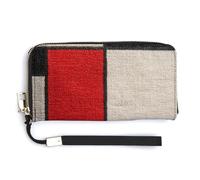 Jubonexis Red Black White Blocks Fabric Pattern PU Leather Clutch Long Bifold Wallet, Coin Purse Credit Pass Case, Durable Card-Holder Money Storage for Women Men