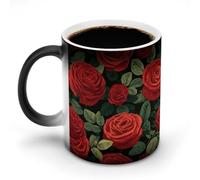 Jubonexis Red Bloom Roses Color Changing Mugs Heat Changing Ceramic Coffee Mug Novelty Funny Tea Water Cup 11OZ