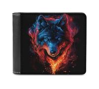 Jubonexis Red Blue Wolf on Fire Soft PU Leather Bifold Wallet, Coin Purse Credit Pass Case, Durable Card-Holder Slim Billfold for Men Woman Money Storage