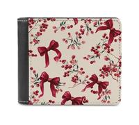 Jubonexis Red Bows and Berries Soft PU Leather Bifold Wallet, Coin Purse Credit Pass Case, Durable Card-Holder Slim Billfold for Men Woman Money Storage