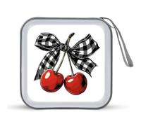 Jubonexis Red Cherries Black White Checkered Bow CD Case DVD Storage Case Portable for Car Home Travel