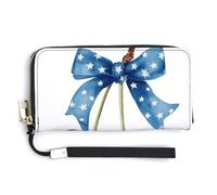 Jubonexis Red Cherries with Blue Star Bow PU Leather Clutch Long Bifold Wallet, Coin Purse Credit Pass Case, Durable Card-Holder Money Storage for Women Men