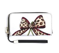 Jubonexis Red Cherries with Leopard Print Bow PU Leather Clutch Long Bifold Wallet, Coin Purse Credit Pass Case, Durable Card-Holder Money Storage for Women Men