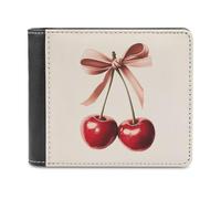 Jubonexis Red Cherries with Long Bow Soft PU Leather Bifold Wallet, Coin Purse Credit Pass Case, Durable Card-Holder Slim Billfold for Men Woman Money Storage
