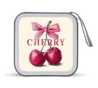 Jubonexis Red Cherries with Pink Bow CD Case DVD Storage Case Portable
