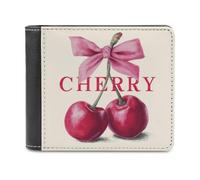 Jubonexis Red Cherries with Pink Bow Soft PU Leather Bifold Wallet, Coin Purse Credit Pass Case, Durable Card-Holder Slim Billfold for Men Woman Money Storage