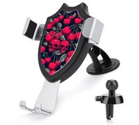 Jubonexis Red Cherries with Skull Faces on Black Car Phone Holder Mount Triangle Clip Base Air Vent Cell Phone Car Mount Automotive Accessories for 4-6 Inches Cell Smartphones