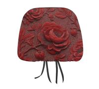 Jubonexis Red Chinese Roses Floral Motif Printed Car Headrest Cover,2 Pieces, Elastic Comfort Head Rest Cover for Women Men, Universal Fits Most Cars Van SUV Truck, Car Interior Decor Accessories