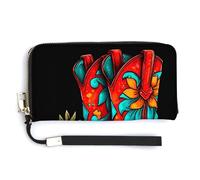 Jubonexis Red Cowboy Boots and Strawberries PU Leather Clutch Long Bifold Wallet, Coin Purse Credit Pass Case, Durable Card-Holder Money Storage for Women Men