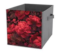 Jubonexis Red Floral Flower Pattern Cube Storage Bins Storage Cubes Foldable Decorative Fabric Storage Baskets Home Organizers with Handles for Shelves,Closet, 27x27 CM