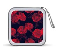 Jubonexis Red Floral Flowers Pattern CD Case DVD Storage Case Portable