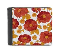Jubonexis Red Flower Yellow Leaf Soft PU Leather Bifold Wallet, Coin Purse Credit Pass Case, Durable Card-Holder Slim Billfold for Men Woman Money Storage
