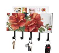 Jubonexis Red Flowers and Graduation Cap Wall Mount with 5 Hooks Acrylic Key Rack for Home Office Entryway