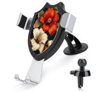 Jubonexis Red Gold And White Floral Car Phone Holder Mount Triangle Clip Base Air Vent Cell Phone Car Mount Automotive Accessories for 4-6 Inches Cell Smartphones