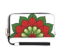 Jubonexis Red Grenn Mandala Flower PU Leather Clutch Long Bifold Wallet, Coin Purse Credit Pass Case, Durable Card-Holder Money Storage for Women Men