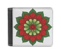 Jubonexis Red Grenn Mandala Flower Soft PU Leather Bifold Wallet, Coin Purse Credit Pass Case, Durable Card-Holder Slim Billfold for Men Woman Money Storage