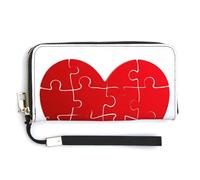 Jubonexis Red Heart-Shaped Puzzle Piece Style PU Leather Clutch Long Bifold Wallet, Coin Purse Credit Pass Case, Durable Card-Holder Money Storage for Women Men