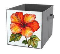 Jubonexis Red Hibiscus Stained Glass Cube Storage Bins Storage Cubes Foldable Decorative Fabric Storage Baskets Home Organizers with Handles for Shelves,Closet, 27x27 CM