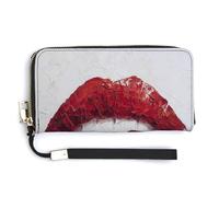 Jubonexis Red Lips and Leaf PU Leather Clutch Long Bifold Wallet, Coin Purse Credit Pass Case, Durable Card-Holder Money Storage for Women Men