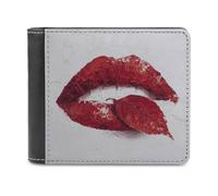 Jubonexis Red Lips and Leaf Soft PU Leather Bifold Wallet, Coin Purse Credit Pass Case, Durable Card-Holder Slim Billfold for Men Woman Money Storage