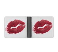 Jubonexis Red Lipstick Kiss Mark Makeup Texture Soft PU Leather Bifold Wallet, Coin Purse Credit Pass Case, Durable Card-Holder Slim Billfold for Men Woman Money Storage