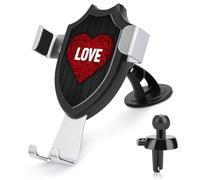 Jubonexis Red Neon Glowing Heart Black Wooden Car Phone Holder Mount Triangle Clip Base Air Vent Cell Phone Car Mount Automotive Accessories for 4-6 Inches Cell Smartphones