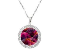 Jubonexis Red Pink Clouds Round Pendant Necklace Silver Jewelry for Women