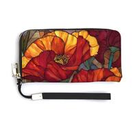 Jubonexis Red Poppies PU Leather Clutch Long Bifold Wallet, Coin Purse Credit Pass Case, Durable Card-Holder Money Storage for Women Men