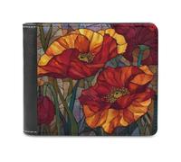 Jubonexis Red Poppies Soft PU Leather Bifold Wallet, Coin Purse Credit Pass Case, Durable Card-Holder Slim Billfold for Men Woman Money Storage