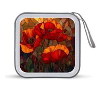 Jubonexis Red Poppies Stained Glass CD Case DVD Storage Case Portable