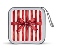 Jubonexis Red Ribbon on Striped Wrapping Paper CD Case DVD Storage Case Portable