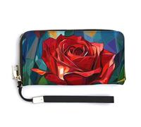 Jubonexis Red Rose Flower PU Leather Clutch Long Bifold Wallet, Coin Purse Credit Pass Case, Durable Card-Holder Money Storage for Women Men