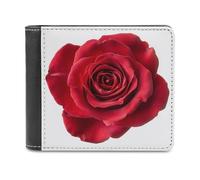 Jubonexis Red Rose Flower Soft PU Leather Bifold Wallet, Coin Purse Credit Pass Case, Durable Card-Holder Slim Billfold for Men Woman Money Storage
