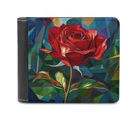 Jubonexis Red Rose Flower Soft PU Leather Bifold Wallet, Coin Purse Credit Pass Case, Durable Card-Holder Slim Billfold for Men Woman Money Storage