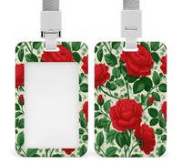 Jubonexis Red Rose Green Leaves ID Badge Holder Retractable Clip Card Holder Card Protector Name Badge Name Tag for Work Office Doctor Nurse
