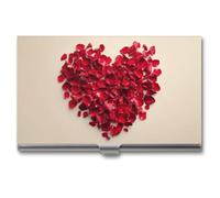 Jubonexis Red Rose Heart Business Card Holder, Pocket Slim Metal Business Card Case for Women Men
