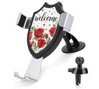 Jubonexis Red Roses And Green Leaves Welcome Car Phone Holder Mount Triangle Clip Base Air Vent Cell Phone Car Mount Automotive Accessories for 4-6 Inches Cell Smartphones