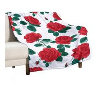 Jubonexis Red Roses Pattern Green Leaves Anti Pilling Throw Blankets Cozy Durable Blanket for Bedroom Living Rooms Couch Sofa Bed 130x150cm(50x60in)