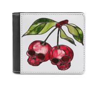 Jubonexis Red Stained Glass Cherries with Skull Faces Soft PU Leather Bifold Wallet, Coin Purse Credit Pass Case, Durable Card-Holder Slim Billfold for Men Woman Money Storage