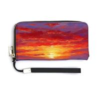 Jubonexis Red Sunset Over Field of Poppies PU Leather Clutch Long Bifold Wallet, Coin Purse Credit Pass Case, Durable Card-Holder Money Storage for Women Men