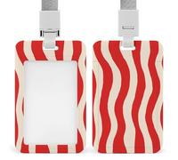 Jubonexis Red Thick Wavy Vertical Stripes ID Badge Holder Retractable Clip Card Holder Card Protector Name Badge Name Tag for Work Office Doctor Nurse