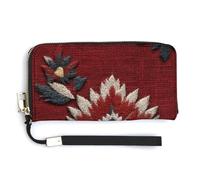 Jubonexis Red Tribal Fabric Textile Rustic Texture PU Leather Clutch Long Bifold Wallet, Coin Purse Credit Pass Case, Durable Card-Holder Money Storage for Women Men