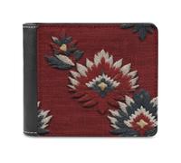 Jubonexis Red Tribal Fabric Textile Rustic Texture Soft PU Leather Bifold Wallet, Coin Purse Credit Pass Case, Durable Card-Holder Slim Billfold for Men Woman Money Storage