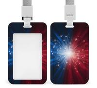 Jubonexis Red White and Blue Exploding Stars ID Badge Holder Retractable Clip Card Holder Card Protector Name Badge Name Tag for Work Office Doctor Nurse
