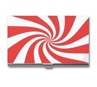 Jubonexis Red White Candy Cane Swirl Pattern Business Card Holder, Pocket Slim Metal Business Card Case for Women Men