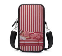 Jubonexis Red White Striped Woman on Couch Crossbody Mobile Phone Bag Smartphone Bag With Adjustable Strap