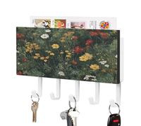 Jubonexis Reds and Yellows Wildflowers in Full Bloom Wall Mount with 5 Hooks Acrylic Key Rack for Home Office Entryway