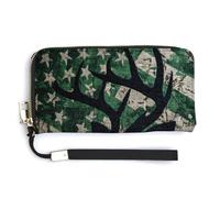 Jubonexis Reindeer Head Silhouette on American Flag PU Leather Clutch Long Bifold Wallet, Coin Purse Credit Pass Case, Durable Card-Holder Money Storage for Women Men