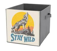 Jubonexis Retro 90s Style Howling Coyote on A Cliff Cube Storage Bins Storage Cubes Foldable Decorative Fabric Storage Baskets Home Organizers with Handles for Shelves,Closet, 27x27 CM